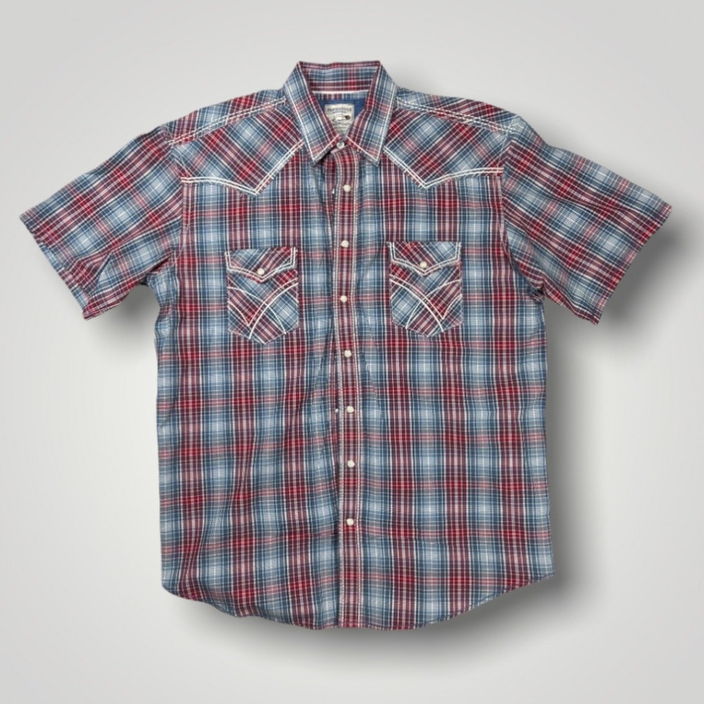 Panhandle Rough Stock Blue Red Plaid Shirt Large